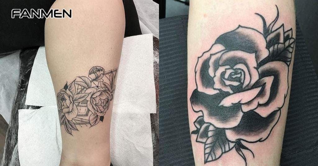 Hình xăm bắp chân cho nam hình hoa hồng 5