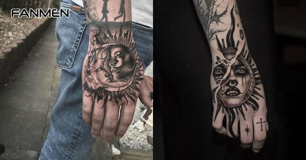 Mẫu hình xăm mặt trời kết hợp với các biểu tượng khác 2