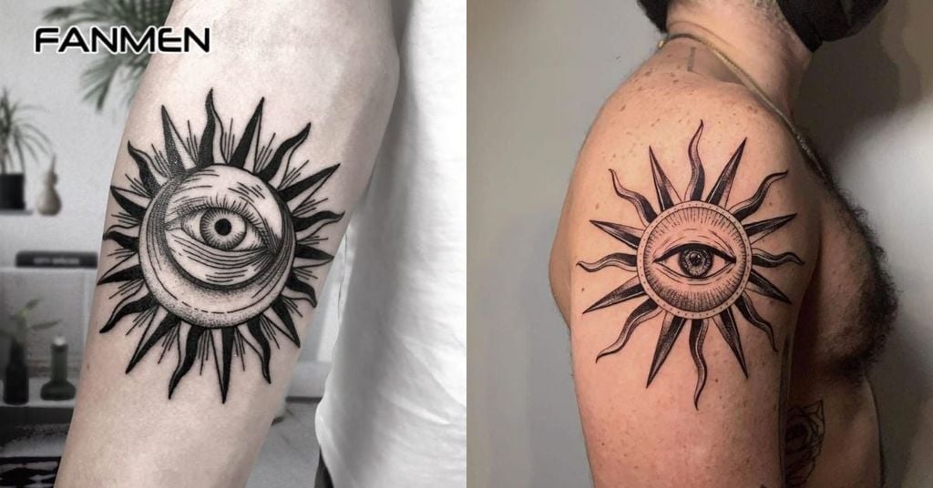 Mẫu hình xăm mặt trời kết hợp với các biểu tượng khác 3