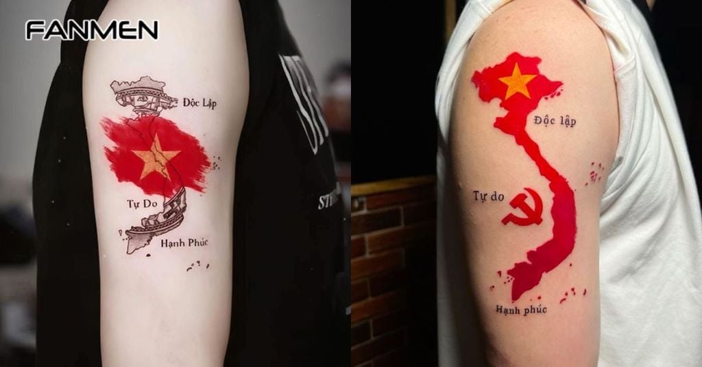 Hình xăm bản đồ Việt Nam kết hợp biểu tượng 2