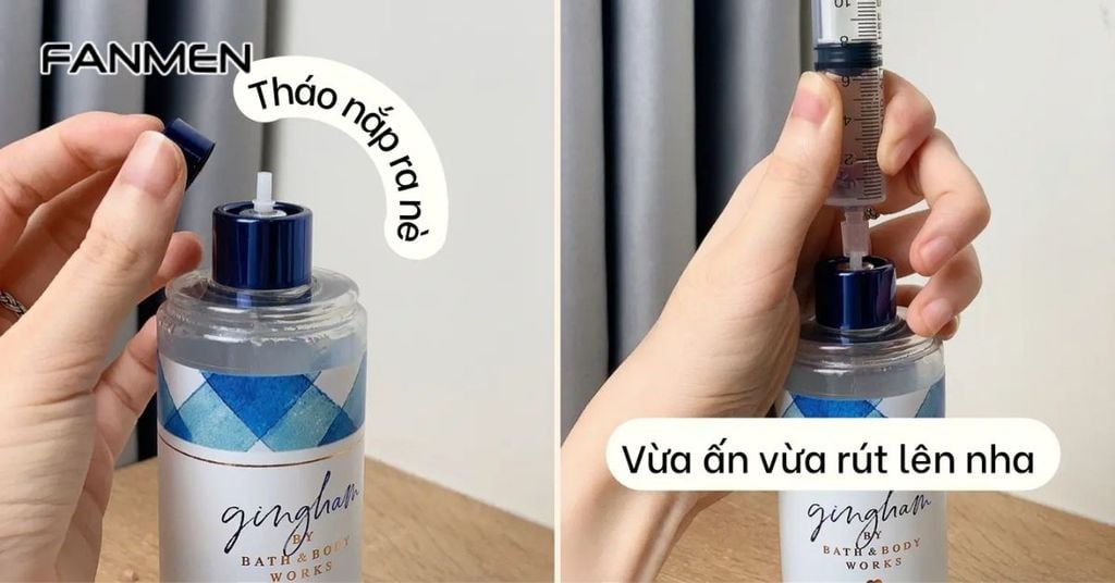 Cách chiết body mist bằng xi lanh