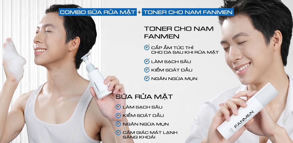 combo sữa rửa mặt và toner Fanmen