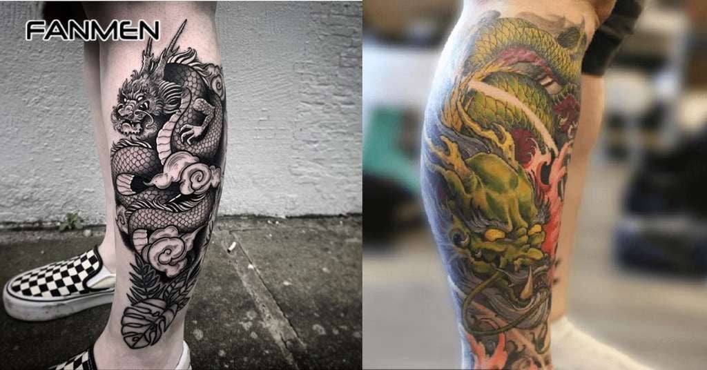 Hình xăm bắp chân họa tiết hình rồng 1