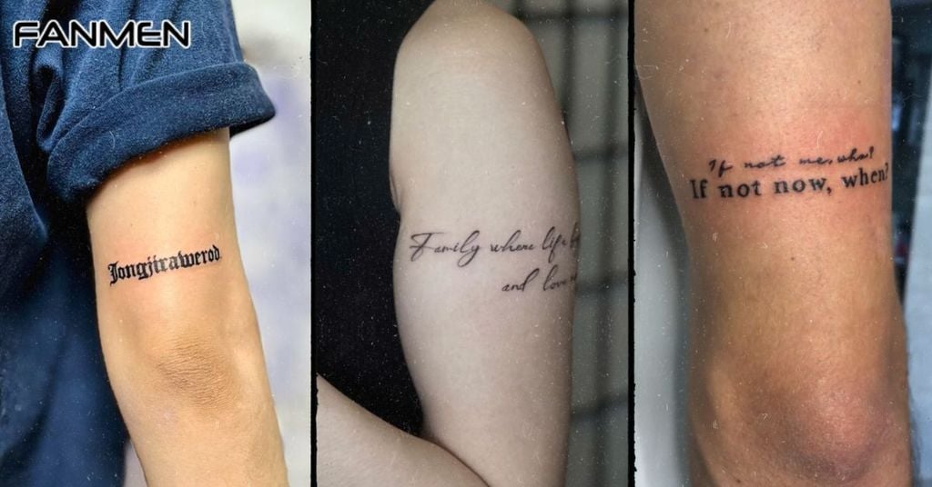 Hình xăm chữ đẹp cho nam ở bắp tay mẫu 9