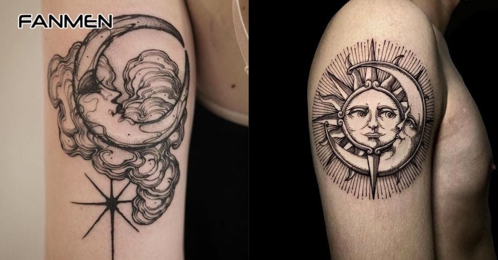 Mẫu hình xăm mặt trăng kết hợp với các biểu tượng khác 8