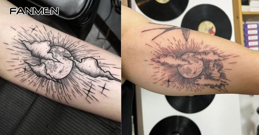 Mẫu hình xăm mặt trăng kết hợp với các biểu tượng khác 11