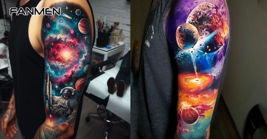 Hình xăm 3D phong cảnh, không gian vũ trụ 3