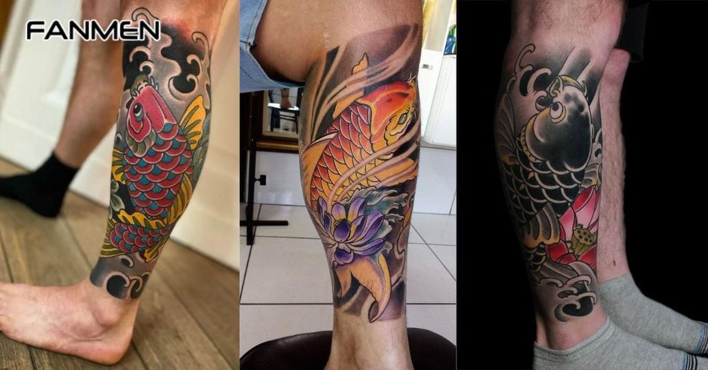 Hình xăm bắp chân cho nam hình cá chép 1