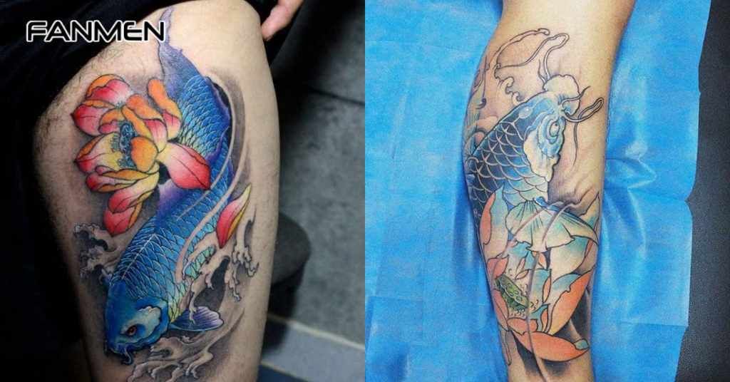 Hình xăm cá chép ở chân màu xanh 4
