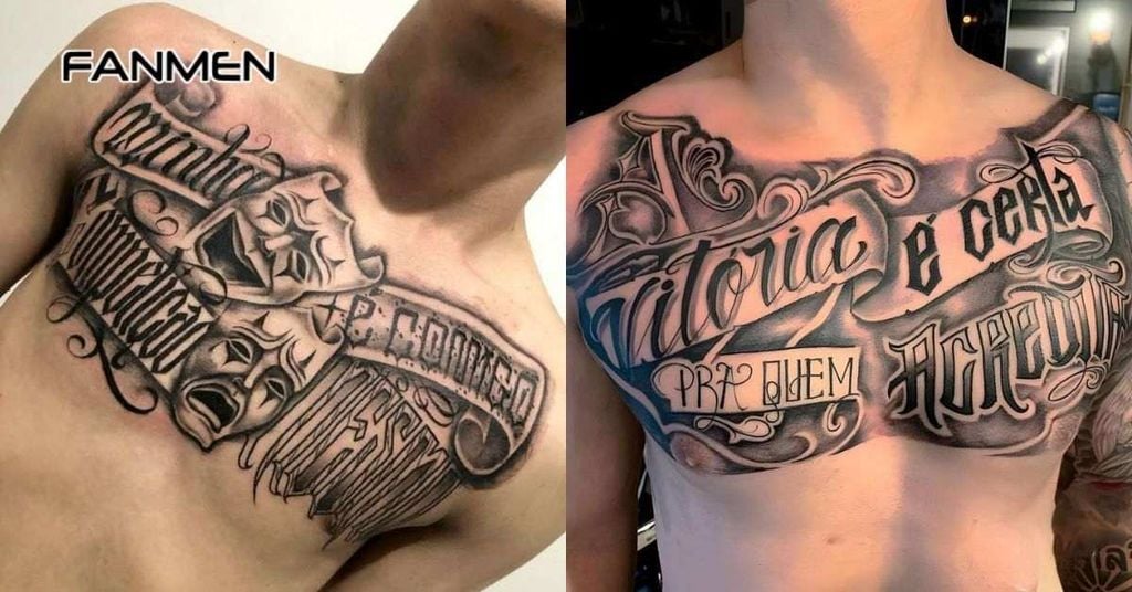 Hình xăm chữ ở ngực nam