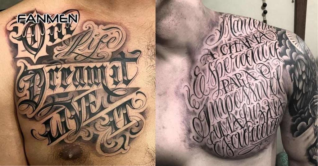 Hình xăm chữ ở ngực nam
