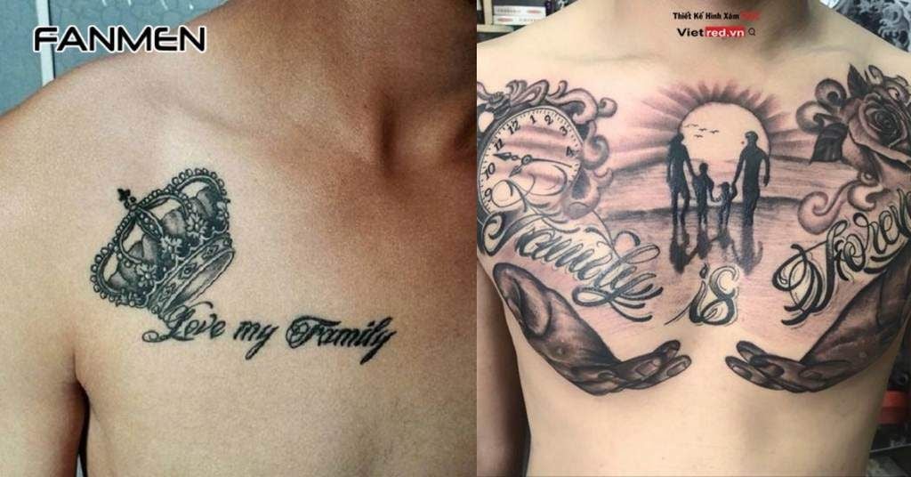 Hình xăm chữ Family ở ngực nam 5