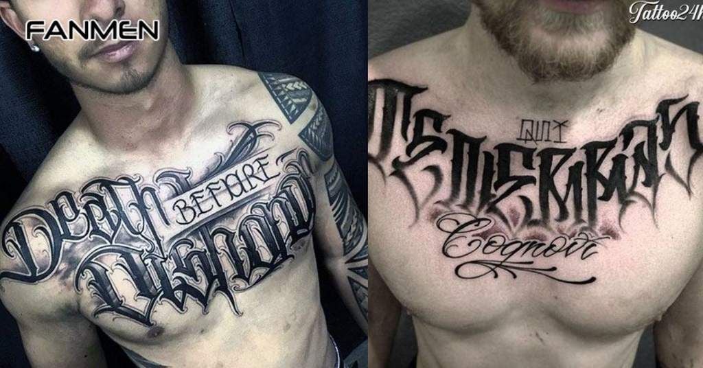 Hình xăm chữ ở ngực nam phong cách Gothic 2