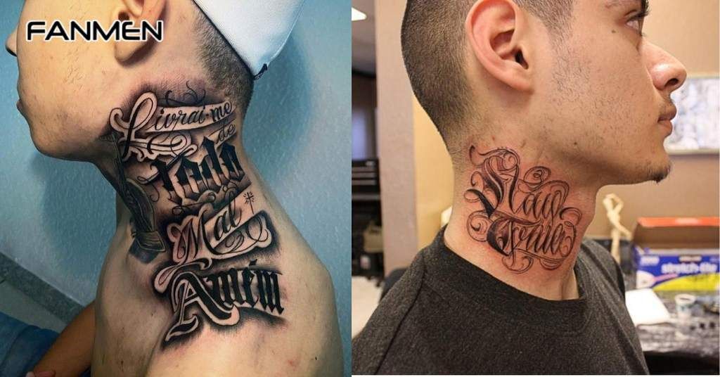 Hình xăm chữ to ở cổ cho nam 4