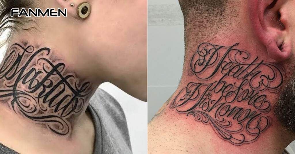Hình xăm chữ to ở cổ cho nam 2