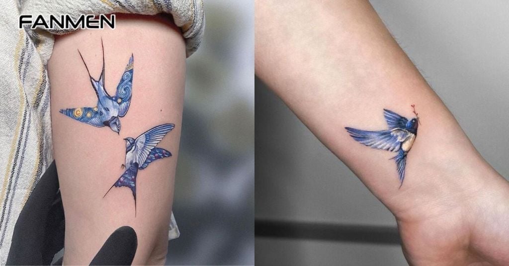 Hình xăm chim én màu sắc 4