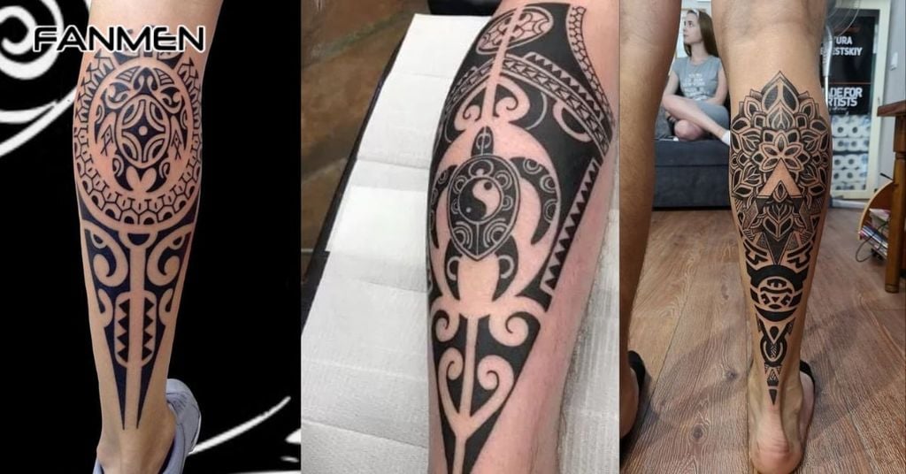 Hình xăm full chân phong cách Maori/Polynesian