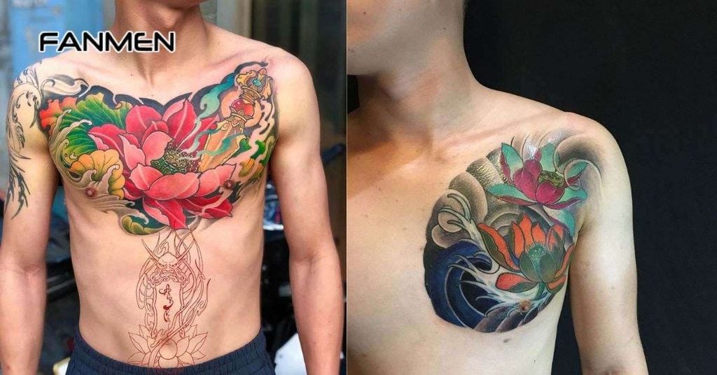 Hình xăm hoa ở ngực nam