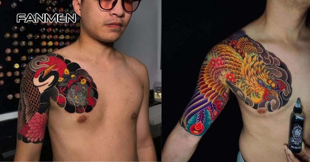 Hình xăm hoa ở ngực nam