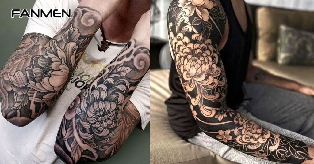 Hình xăm hoa cúc đen trắng 1