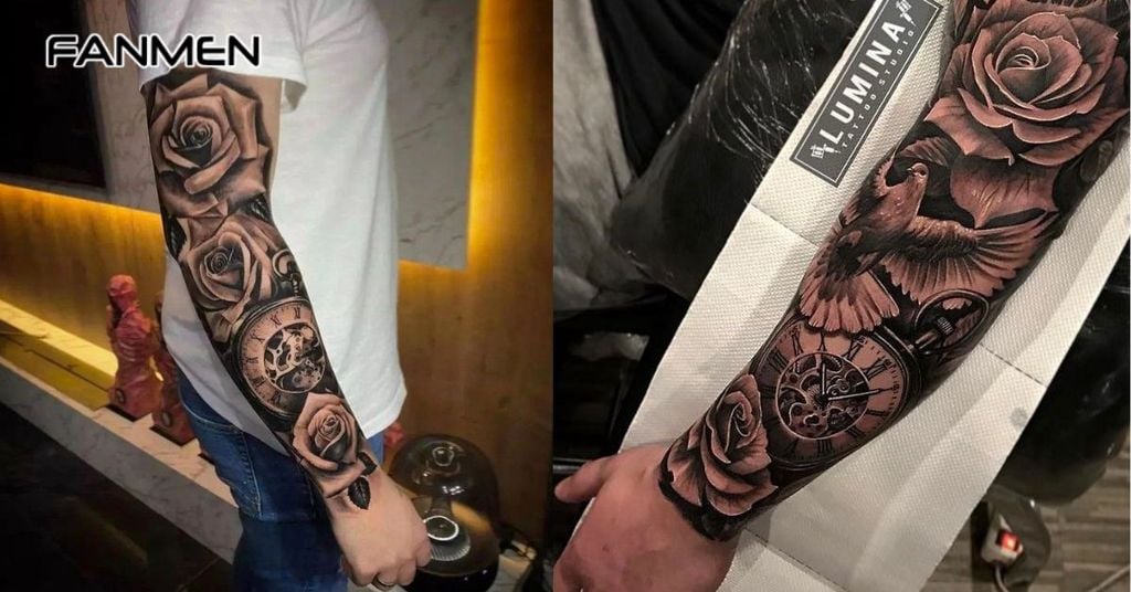 Hình xăm hoa hồng kín tay 6