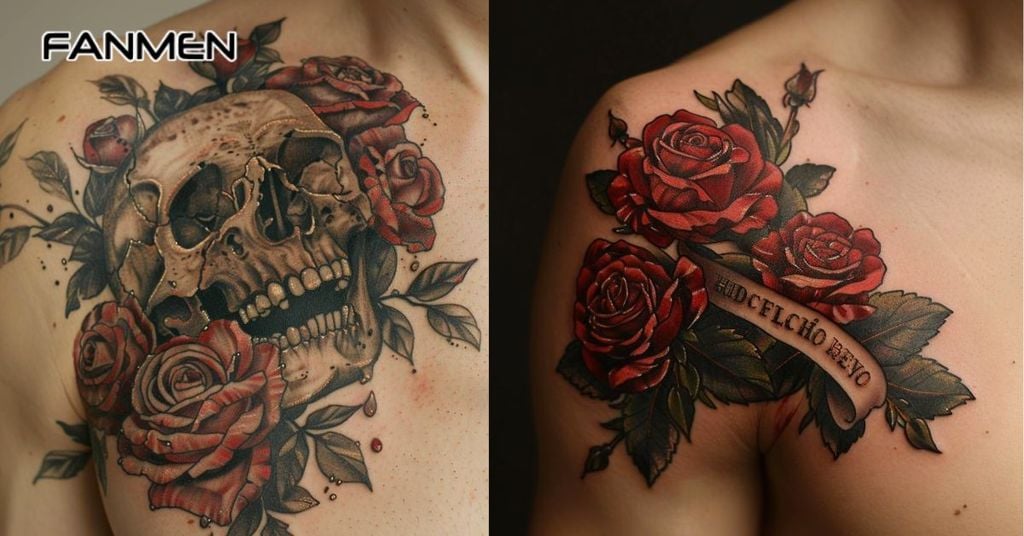 Hình xăm hoa hồng ở ngực 5