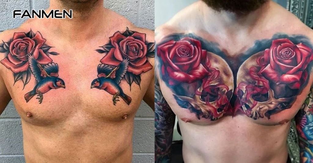 Hình xăm hoa hồng ở ngực 7