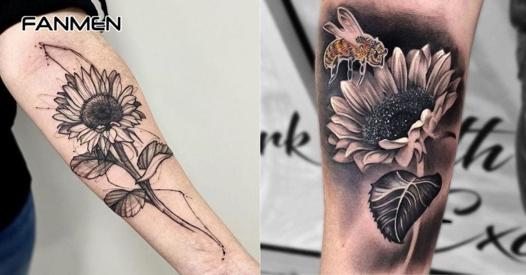 hình xăm hoa hướng dương đen trắng 3