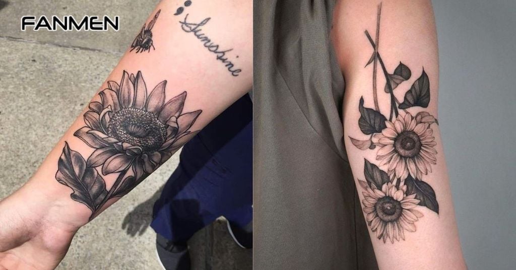 hình xăm hoa hướng dương đen trắng 6