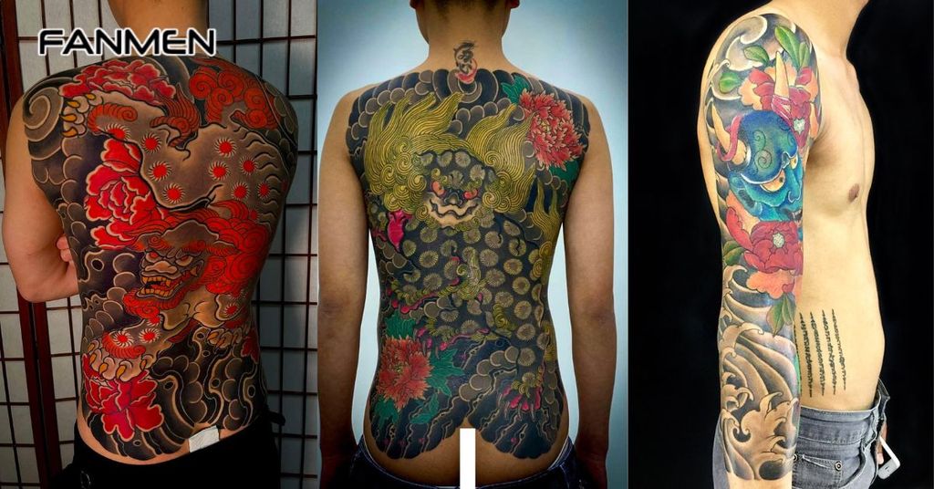 Hình xăm hoa mẫu đơn và mặt quỷ 3