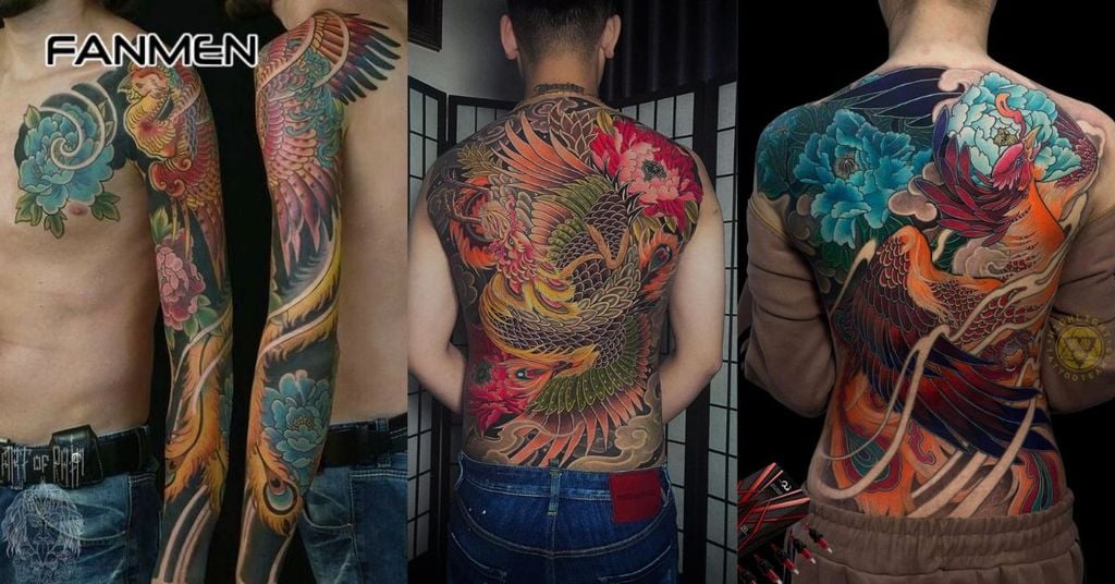 Hình xăm hoa mẫu đơn và phượng hoàng 1