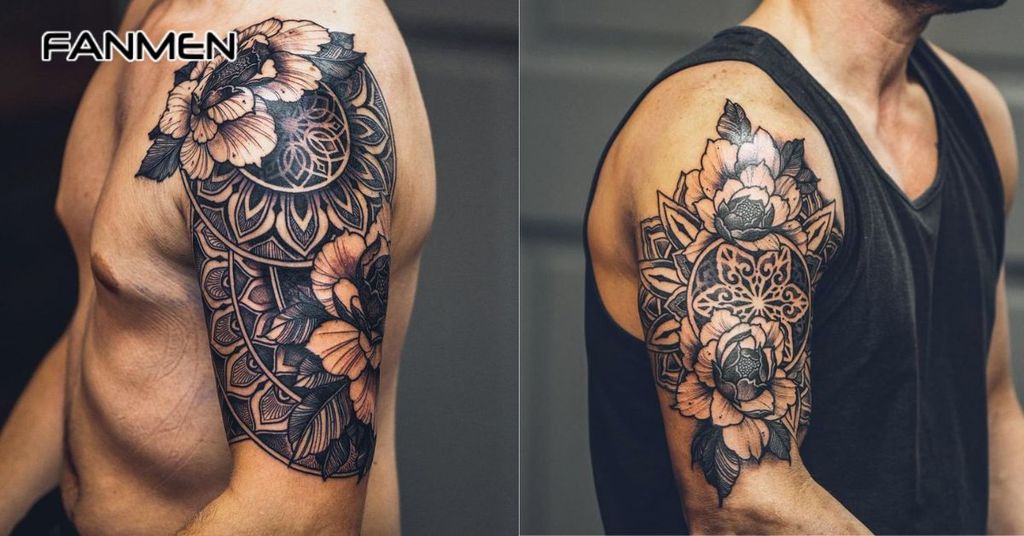 Hình xăm hoa mẫu đơn đen trắng 12