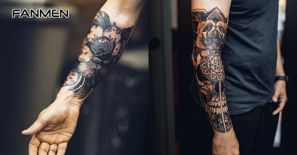 Hình xăm hoa mẫu đơn đen trắng 13