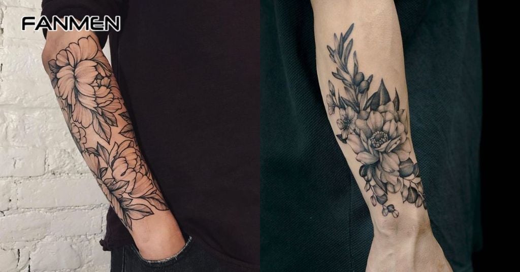 Hình xăm hoa mẫu đơn đen trắng 15