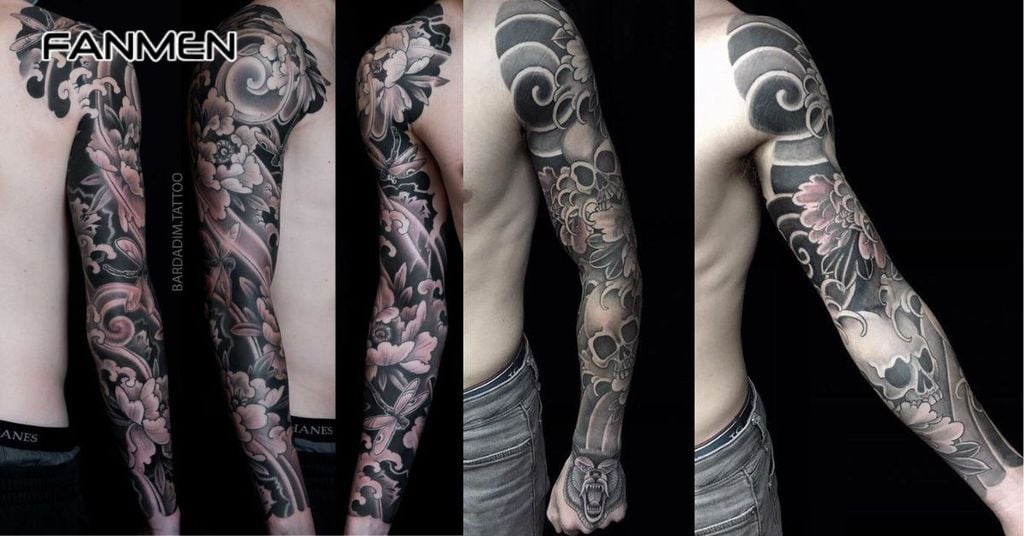 Hình xăm hoa mẫu đơn đen trắng 2