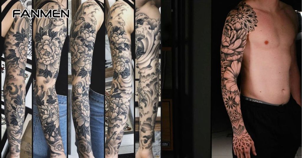 Hình xăm hoa mẫu đơn đen trắng 4