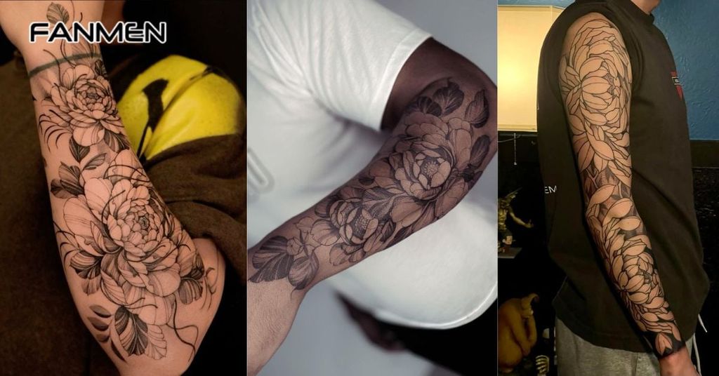 Hình xăm hoa mẫu đơn đen trắng 8
