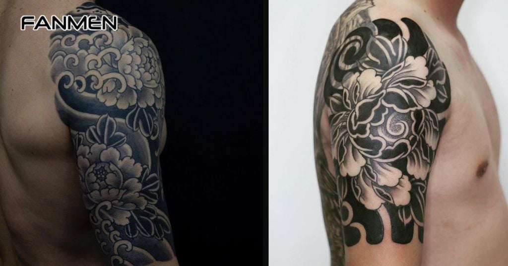 Hình xăm hoa mẫu đơn đen trắng 9