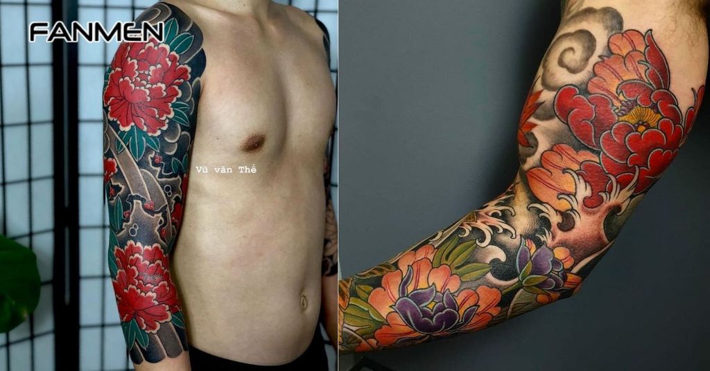 Hình xăm hoa mẫu đơn kín tay 11