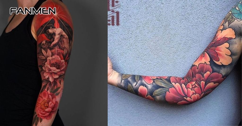 Hình xăm hoa mẫu đơn kín tay 12