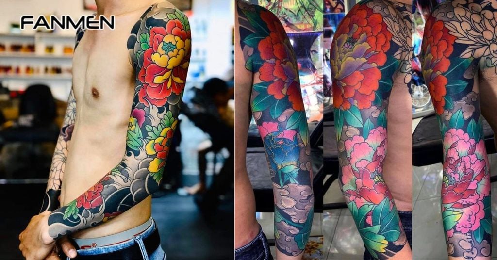 Hình xăm hoa mẫu đơn kín tay 13