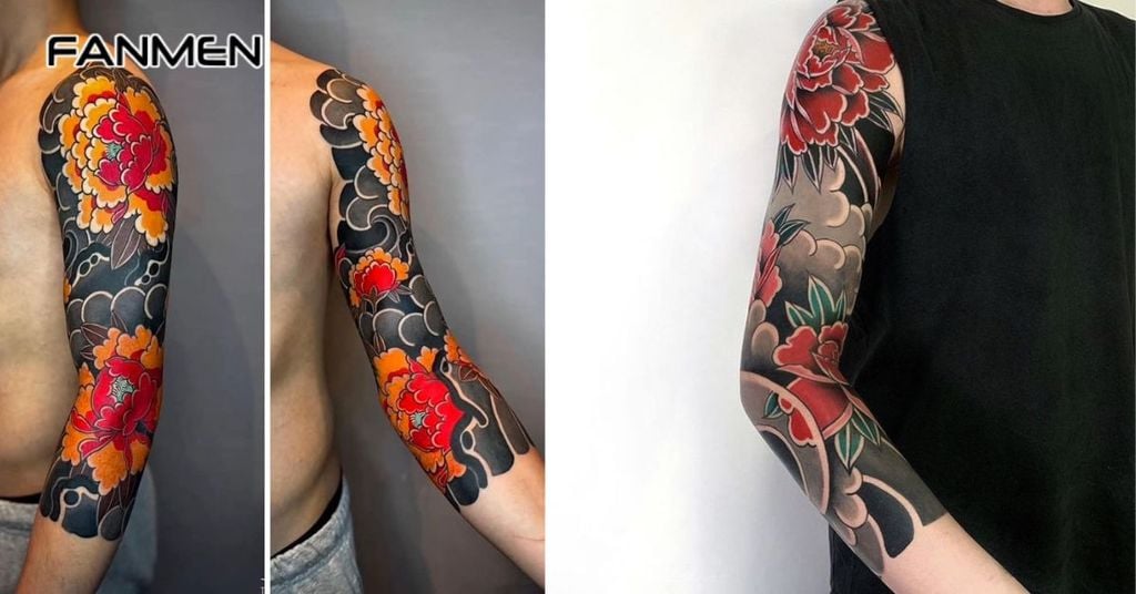 Hình xăm hoa mẫu đơn kín tay cho nam 2