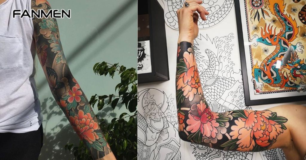 Hình xăm hoa mẫu đơn kín tay 6