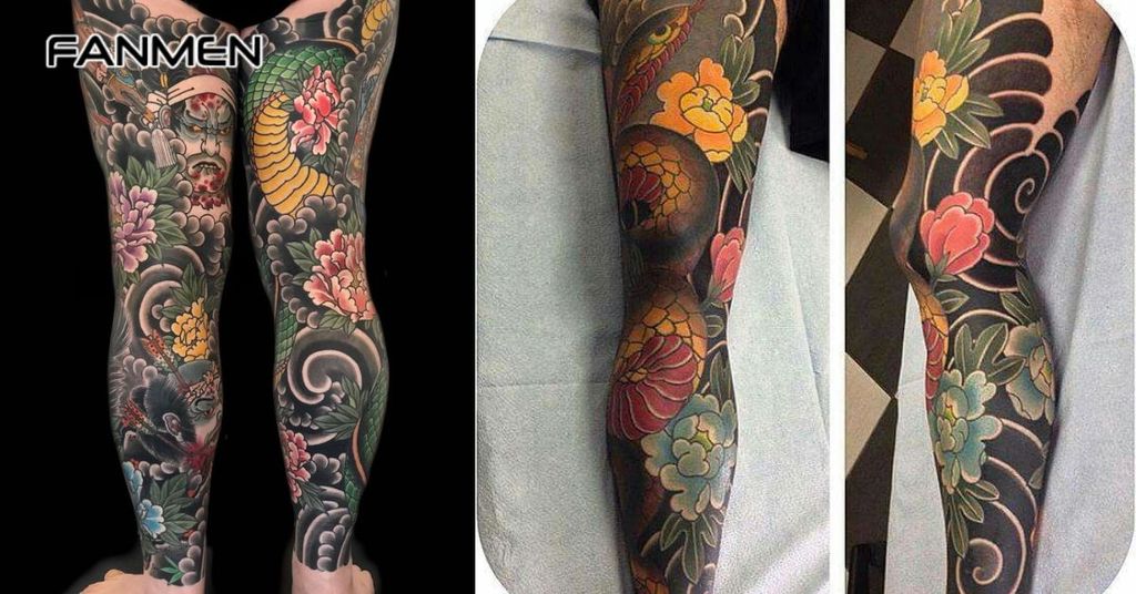 Hình xăm hoa mẫu đơn và rắn 3