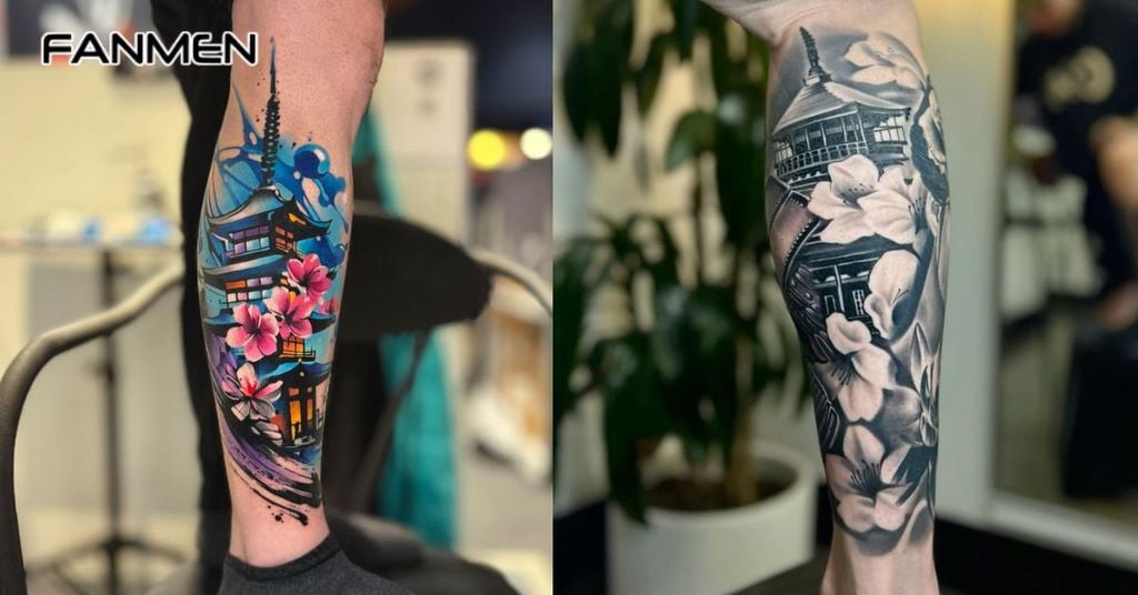 Hình xăm hoa cho nam ở chân 5