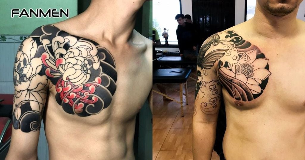 Hình xăm hoa nam ở ngực 3