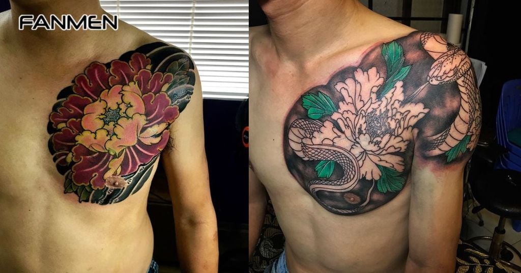 Hình xăm hoa nam ở ngực 5