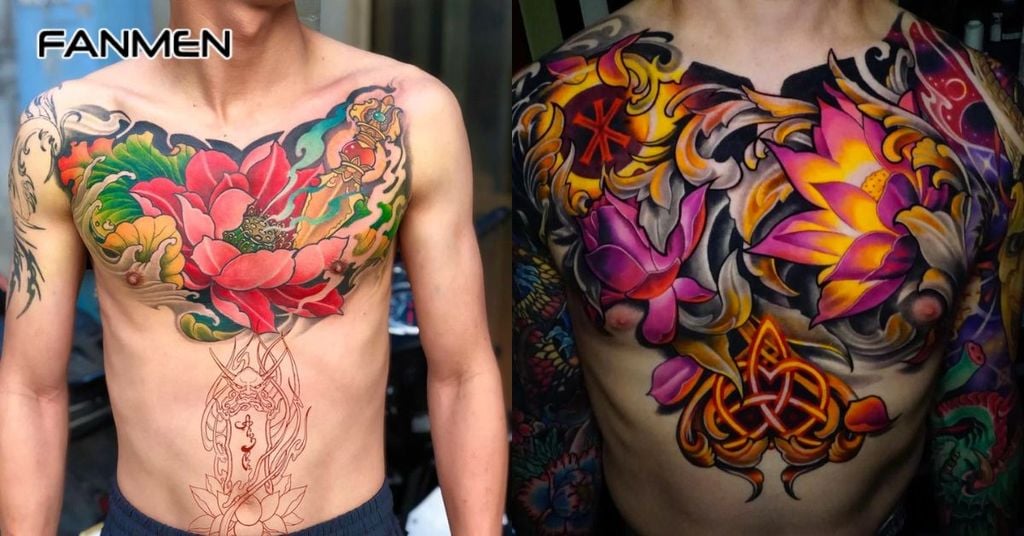 Hình xăm hoa nam ở ngực 6