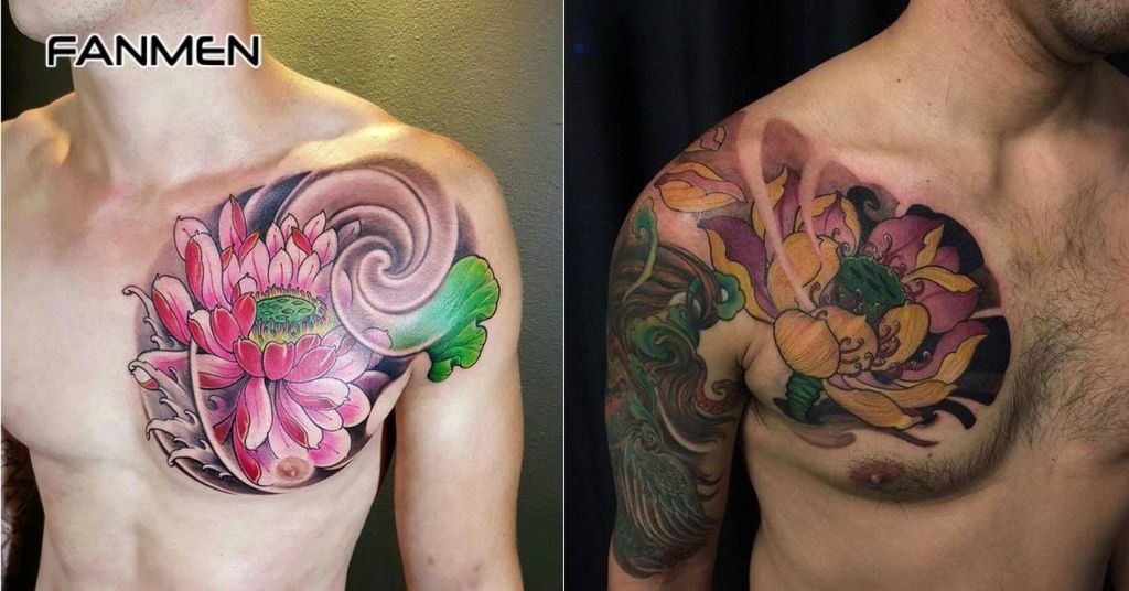 Hình xăm hoa ở ngực nam 11