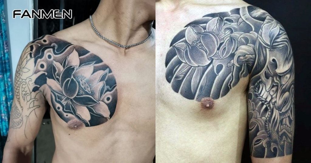 Hình xăm hoa ở ngực nam 13